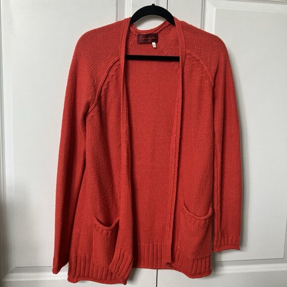 Left on Houston Cardigan Womens L Orange Knit Angora Blend Open Front Long Line - Picture 1 of 7